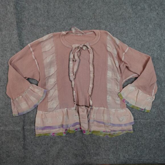 Boho Cardigan Womens Small/Medium? Open Front 3/4 Sleeve Waffle Knit Pink - Picture 1 of 7